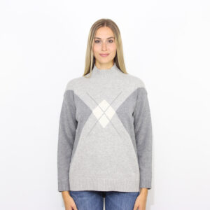 Maglia collo alto intarsio rombo misto cashmere grigio