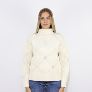 Maglia lupetto con losanghe panna