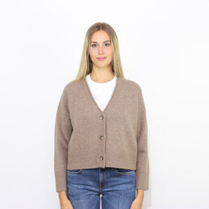 Cardigan a V tre bottoni greige