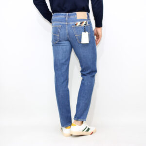 Jeans Scott cropped in denim comfort blu medio salpa beige