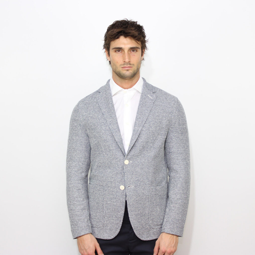 Giacca in trama maglia cotone e lino blu navy