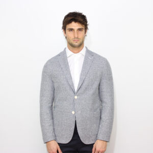 Giacca in trama maglia cotone e lino blu navy