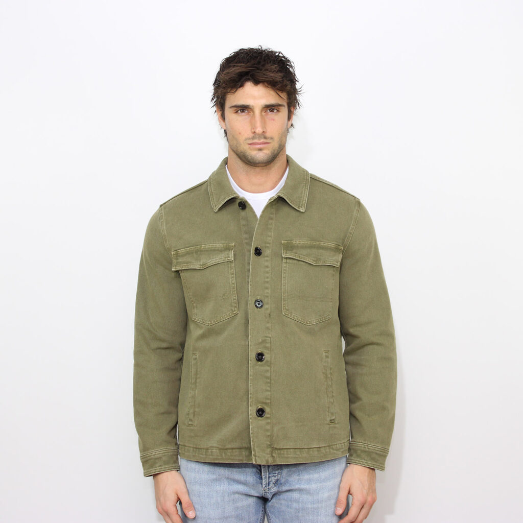 Giacca overshirt regular in bull stretch vintage verde
