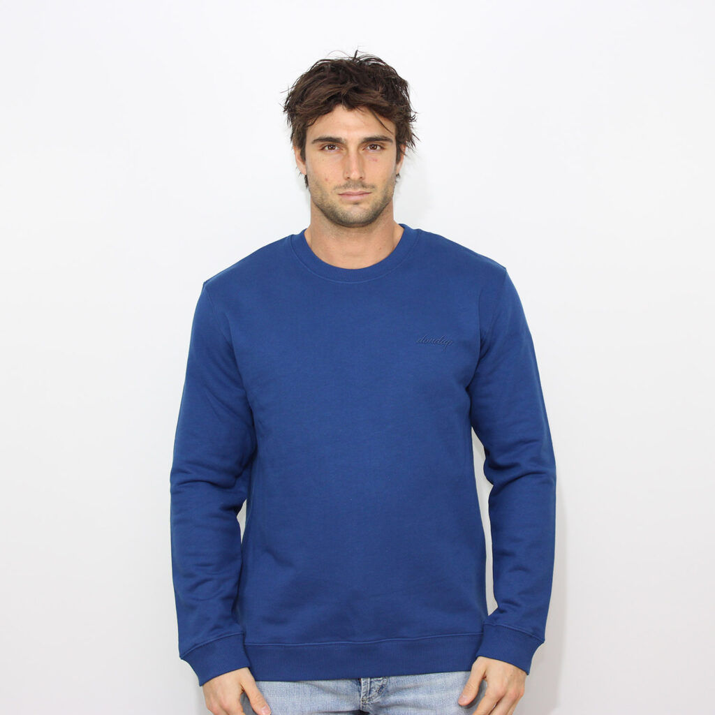 Felpa girocollo regular di cotone logo ricamato blu francia