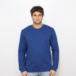 Felpa girocollo regular di cotone logo ricamato blu francia