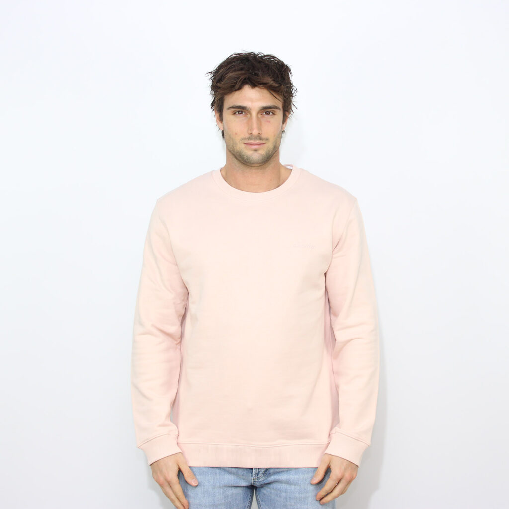 Felpa girocollo regular di cotone logo ricamato rosino