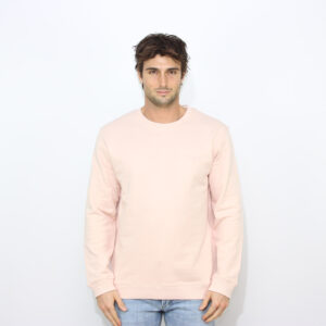 Felpa girocollo regular di cotone logo ricamato rosino