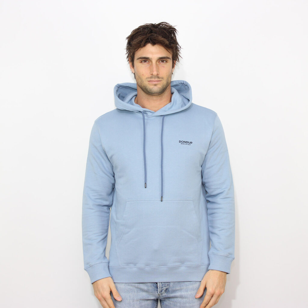 Felpa con cappuccio regular stampa logo azzurro polvere