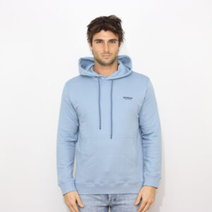 Felpa con cappuccio regular stampa logo azzurro polvere