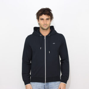 Felpa full zip piquet small stripes con cappuccio blu navy