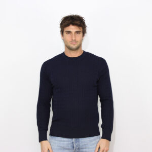 Maglia girocollo in cotone a trecce e coste blu