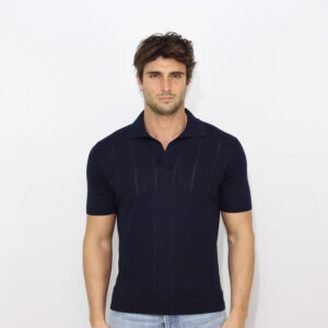 Polo in filo a coste piatte blu