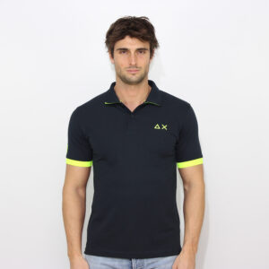 Polo big logo fluo elasticizzata blu navy