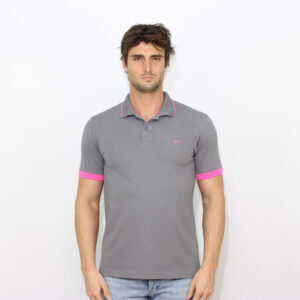 Polo small stripe fluo elasticizzata antracite