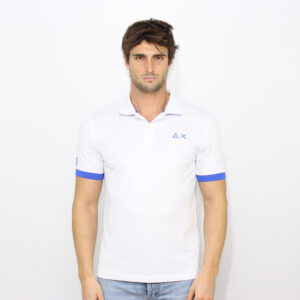 Polo big logo fluo elasticizzata bianco