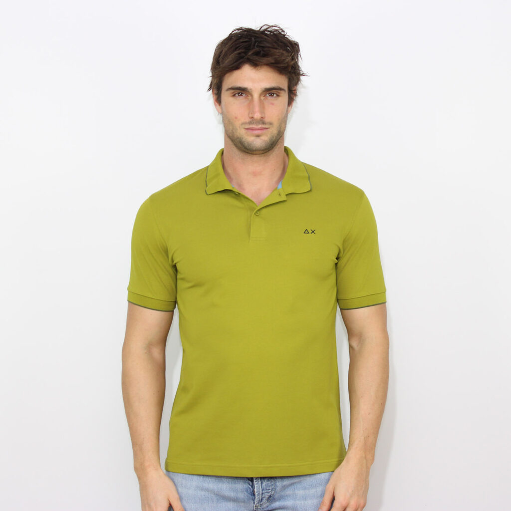 Polo small stripes on collar elasticizzata oliva