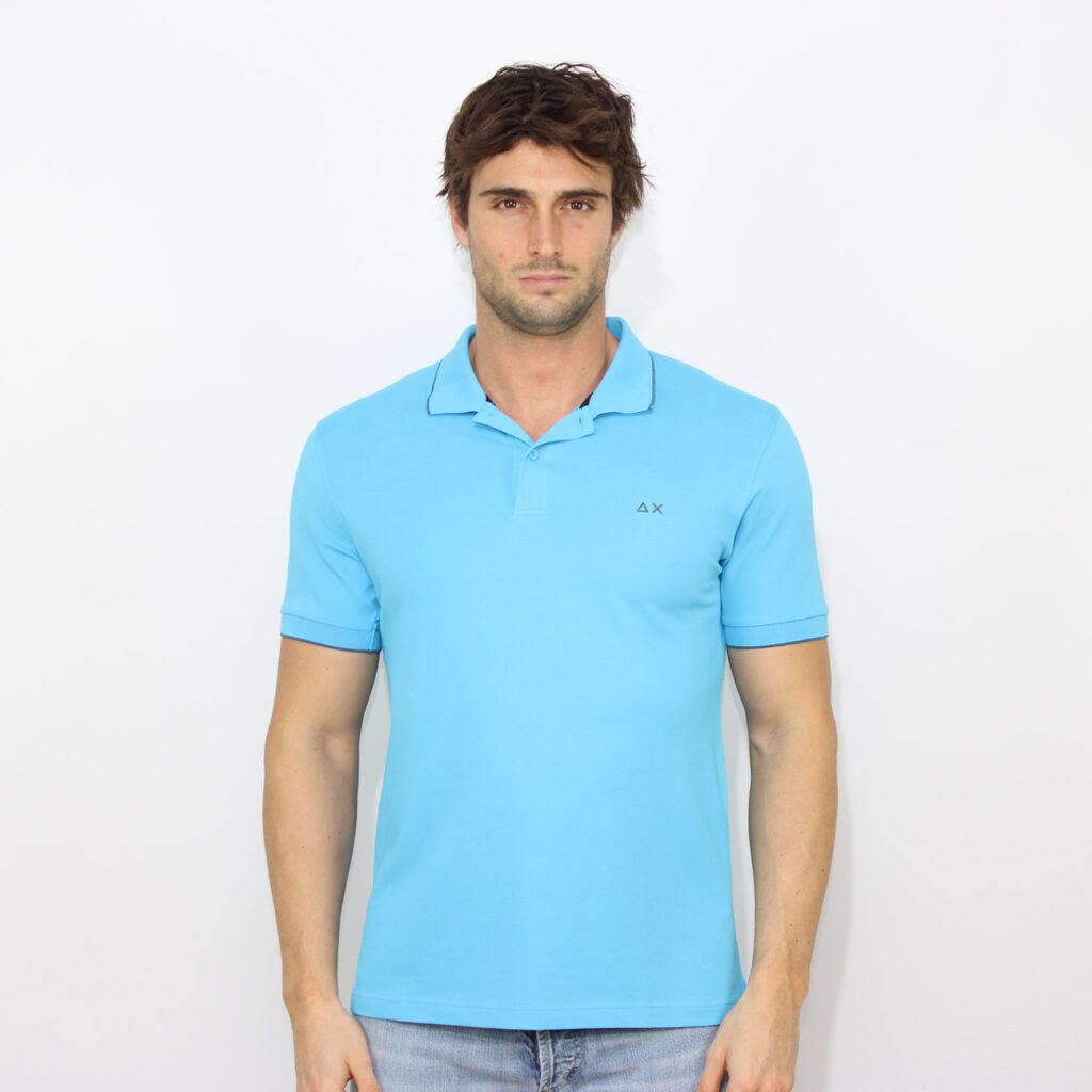 Polo small stripes on collar elasticizzata turchese