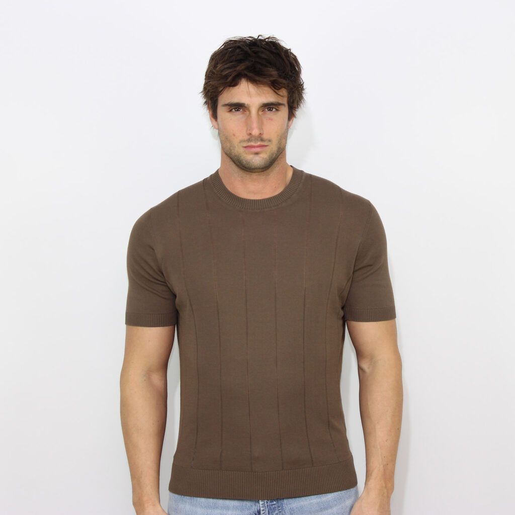 T-shirt in filo a coste piatte caffè