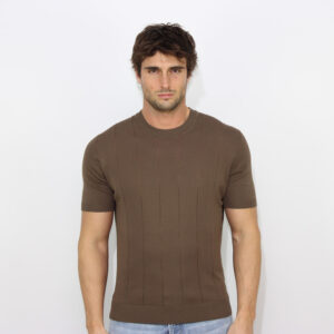 T-shirt in filo a coste piatte caffè