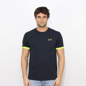 T-shirt in piquet elasticizzata logo fluo blu navy