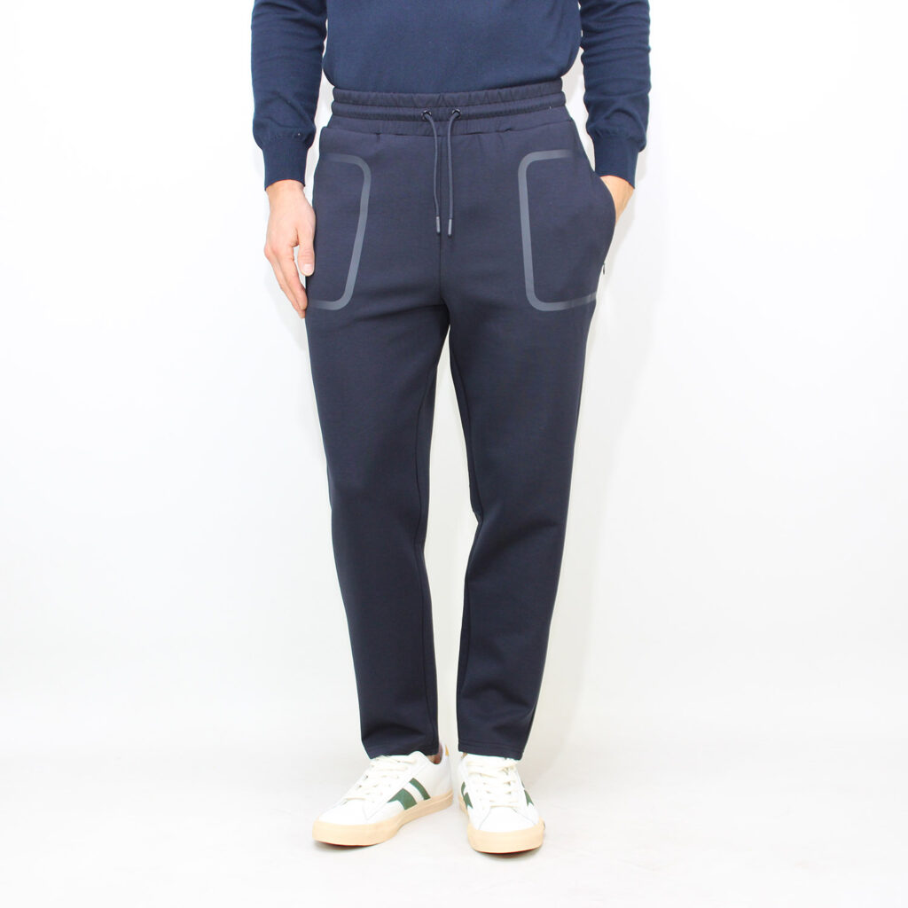 Pantalone jogger Schmitt in misto cotone stretch con nastrature gommate blu grafite