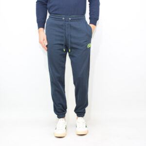Pantalone jogging in felpa di cotone logo fluo blu navy