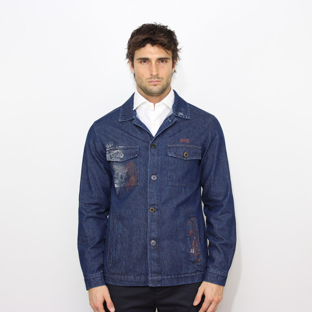 Overshirt in denim con dettagli dipinti indigo