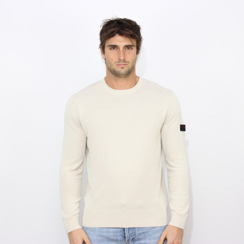 Maglia girocollo Caliper in tricot di cotone pergamena