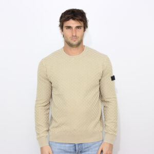 Maglia girocollo Omnium con lavorazione geometrica beige