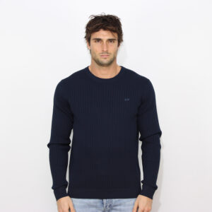 Maglia girocollo in cotone a costine blu navy