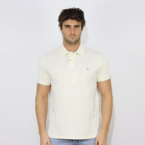 Polo in piquet custom slim parchment cream