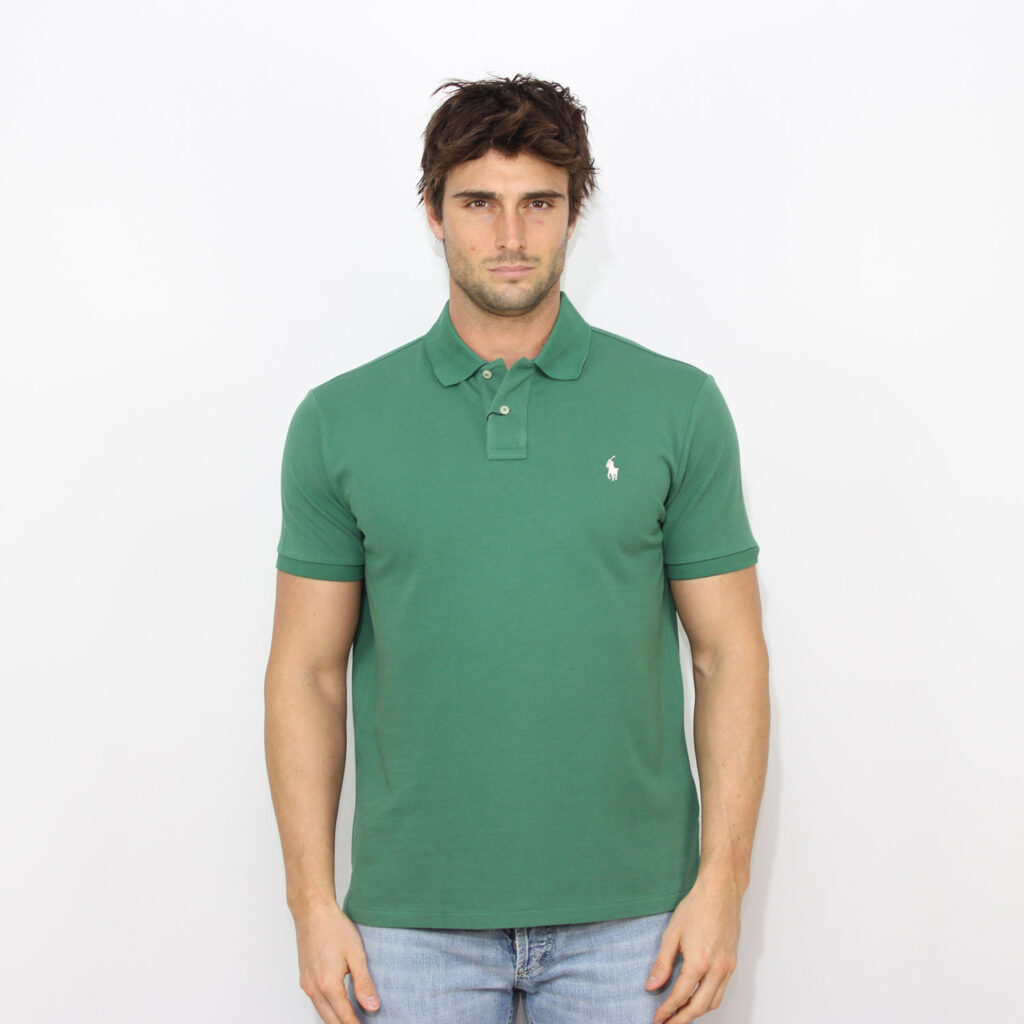 Polo in piquet custom slim antique green