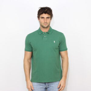 Polo in piquet custom slim antique green