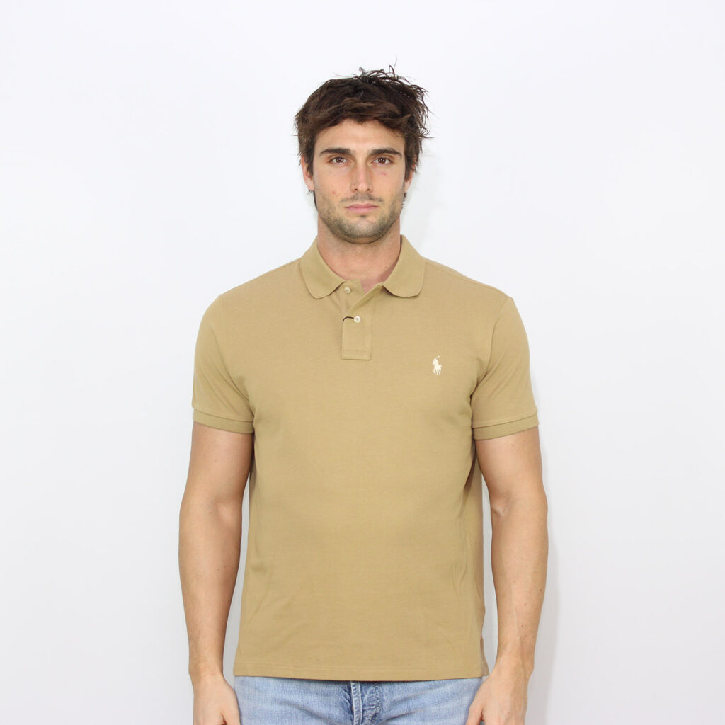 Polo in piquet custom slim cafè tan