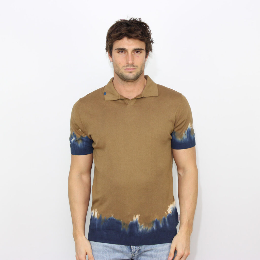 Polo in filo tie dye tabacco - blu china