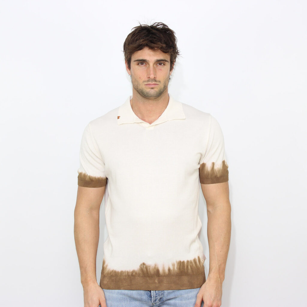 Polo in filo tie dye ecru - tabacco