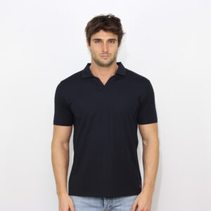 Polo New Helgo in piquet stretch di cotone e seta blu grafite