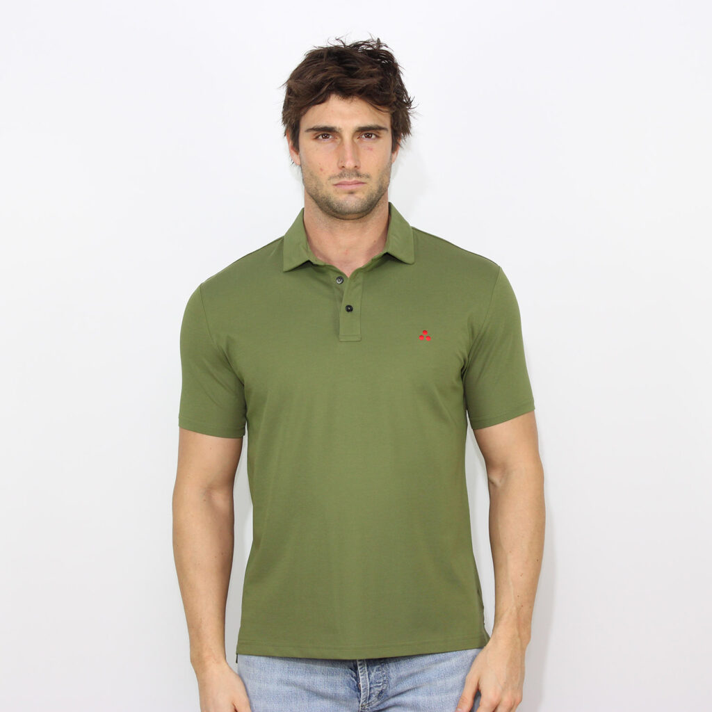Polo Mezzola in piquet stretch di cotone e seta verde effimera