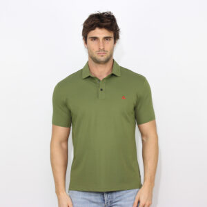 Polo Mezzola in piquet stretch di cotone e seta verde effimera