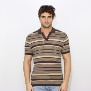 Polo Sloan stripe honeycom in filo marrone