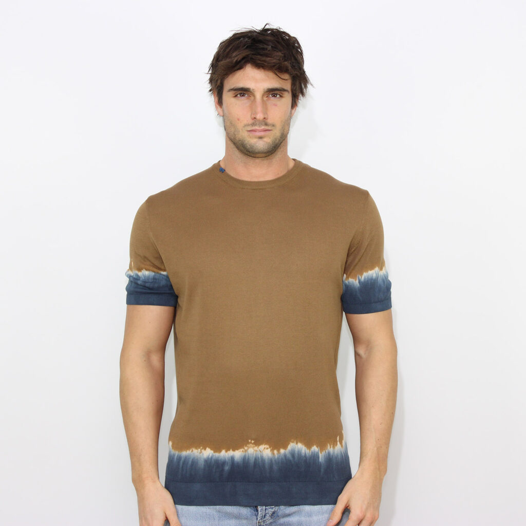 T-shirt in filo tie dye tabacco - blu china