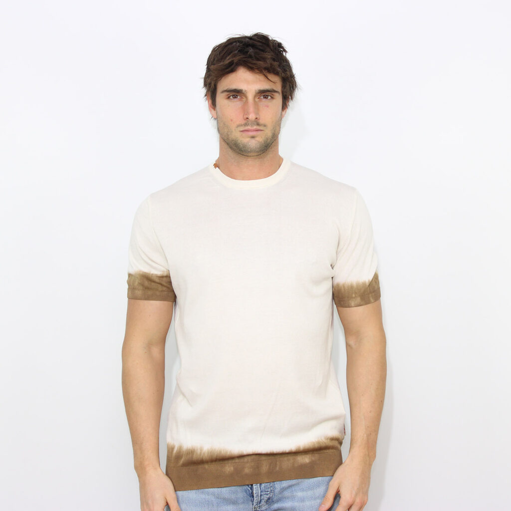 T-shirt in filo tie dye ecru - tabacco