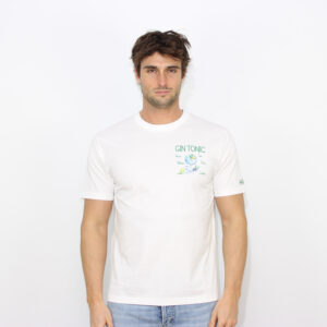 T-shirt ricamata e stampata Gin Tonic recipe bianco
