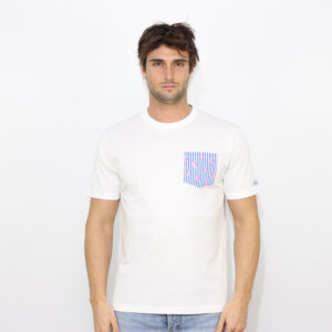 T-shirt con taschino stampato monkeys stripes bianco
