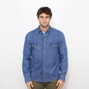 Camicia in denim con bottoni a pressione lavaggio blu medio