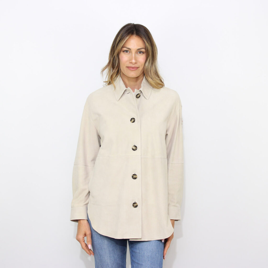 Overshirt Lya suede in pelle scamosciata pergamena