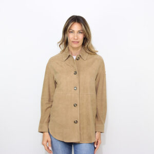 Overshirt Lya suede in pelle scamosciata grigio silice