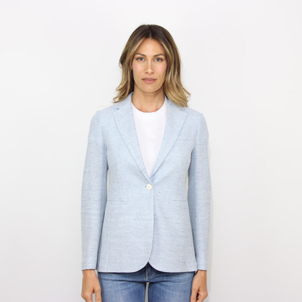 Giacca slim long coarse linen azzurro
