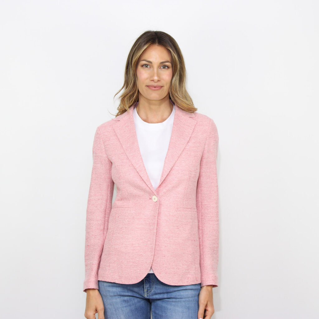 Giacca slim long coarse linen rosa