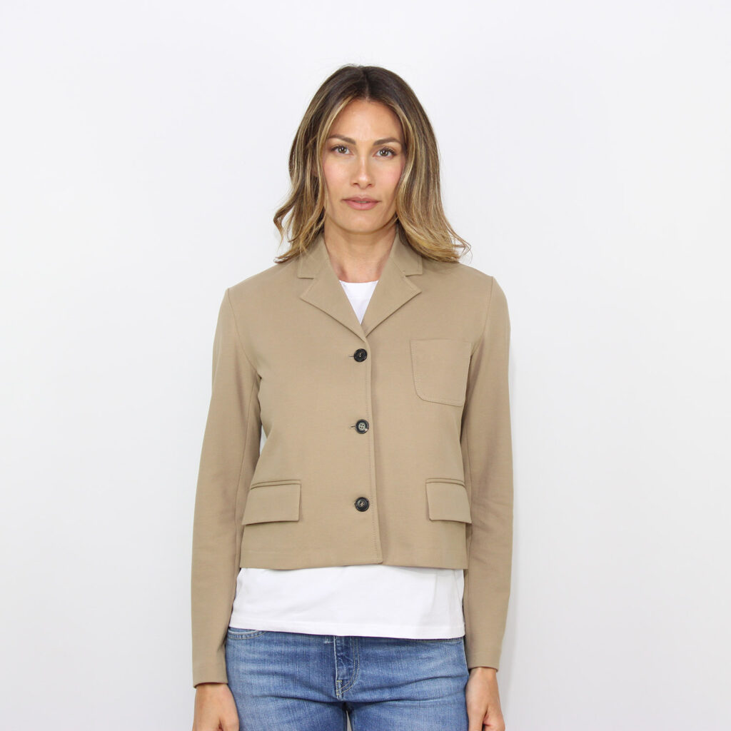 Giacca cropped in piquet sabbia